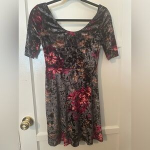 Kimchi Blue Velvet Floral Mini Dress - Dark Gray, Pink